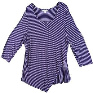 Jaclyn Smith Collection Blouse Purple Stripe Flowy Tunic 3/4 Sleeve Plus Size 2X